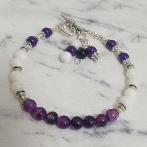 NEW! Purple striped agate & glass beaded bracelet
